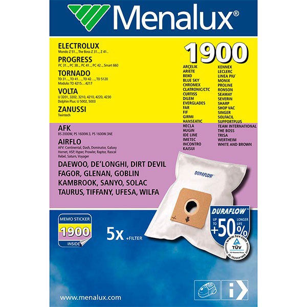 Мешки для пылесоса Electrolux Mondo Menalux 1900, 5 шт. , арт. 900196127/6 